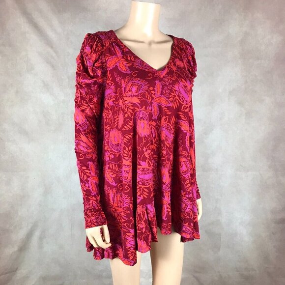 FREE PEOPLE Hello Lover Floral Puffed Sleeve Tunic or Mini Dress NEW XS - Picture 6 of 12